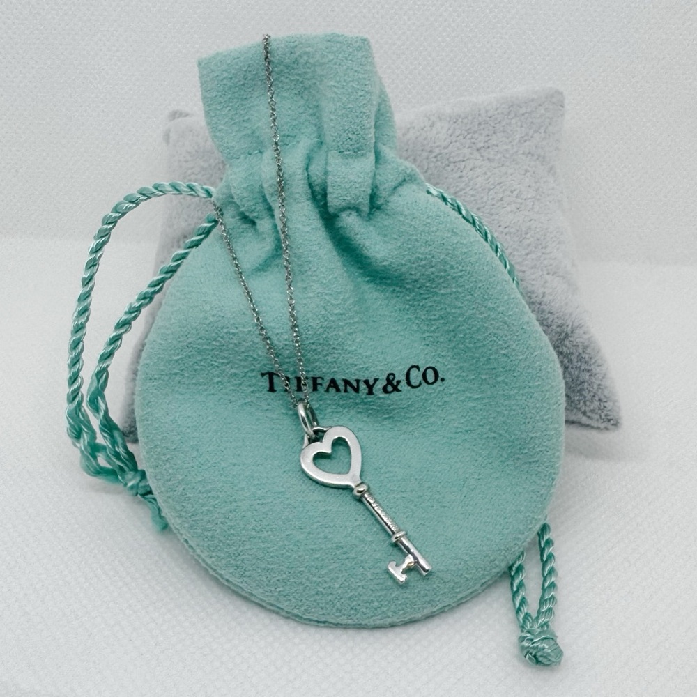 Tiffany & Co. Silver Heart Key Pendant Necklace